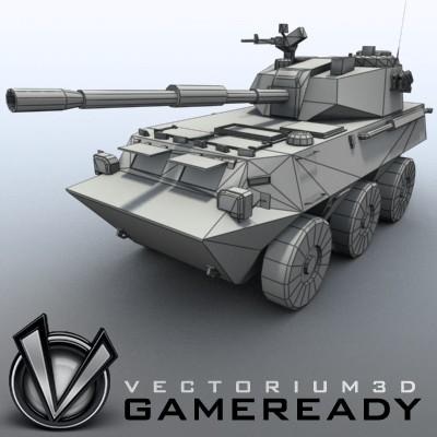 3D Model of Game-ready model of Chinese PTL02 100mm Wheeled Assault Gun - 3D Render 6